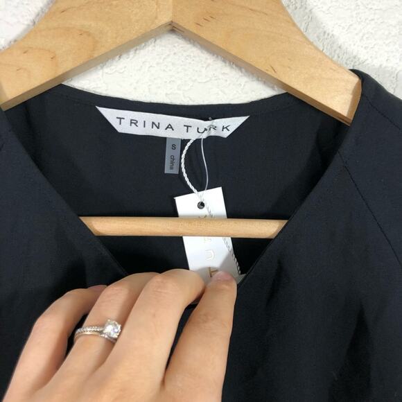 NWT Trina Turk Alee black flutter sleeves cape blouse - Picture 8 of 11